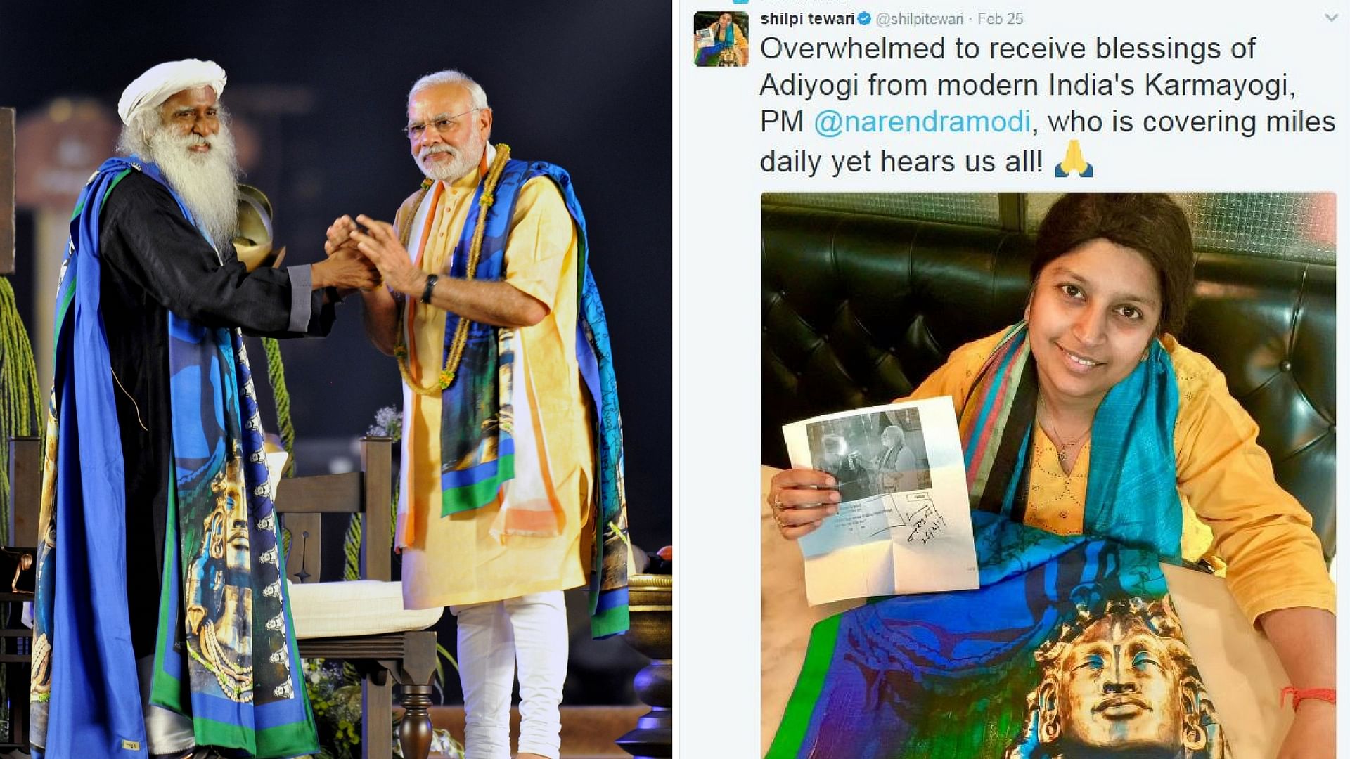 Prime Minister Narendra Modi gifted a scarf to Twitter user @shilpitewari. (Photo: <b>The Quint</b>)