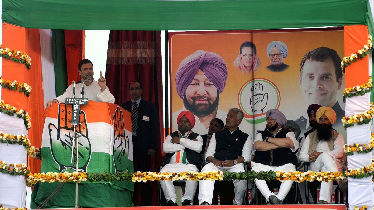Rahul Gandhi addresses a rally in Punjab on Thursday. (Photo Courtesy : Twitter/<a href="https://twitter.com/OfficeOfRG">@OfficeOfRG</a>)