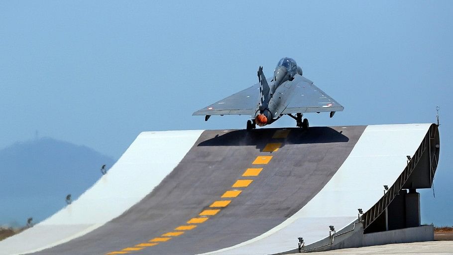 The LCA Tejas’ Naval Prototype. During the month of April 2016, the Prototypes (both NP-1 and NP-2) contributed significantly towards the carrier compatibility flight testing process. (Photo Courtesy: <a href="http://gallery.tejas.gov.in/Gallery/Goa-Detachment-LCA-Navy-2016/i-W7KVdw6/A">Deb Rana/ADA</a>)