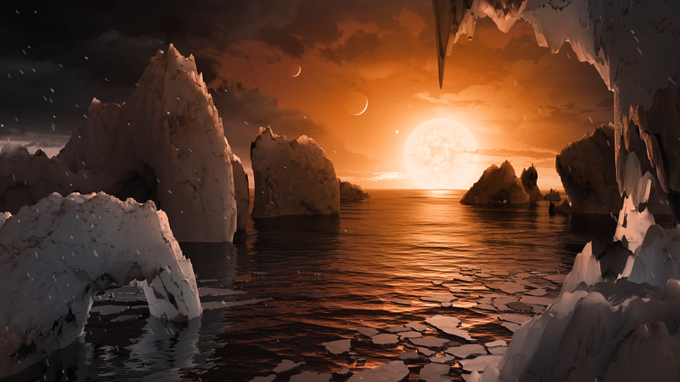 

This illustration shows the possible surface of TRAPPIST-1f  (Photo: NASA/JPL-Caltech)