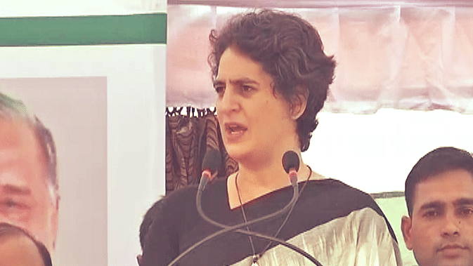 Priyanka Gandhi at her first election rally for the UP polls in Raebareli.&nbsp;