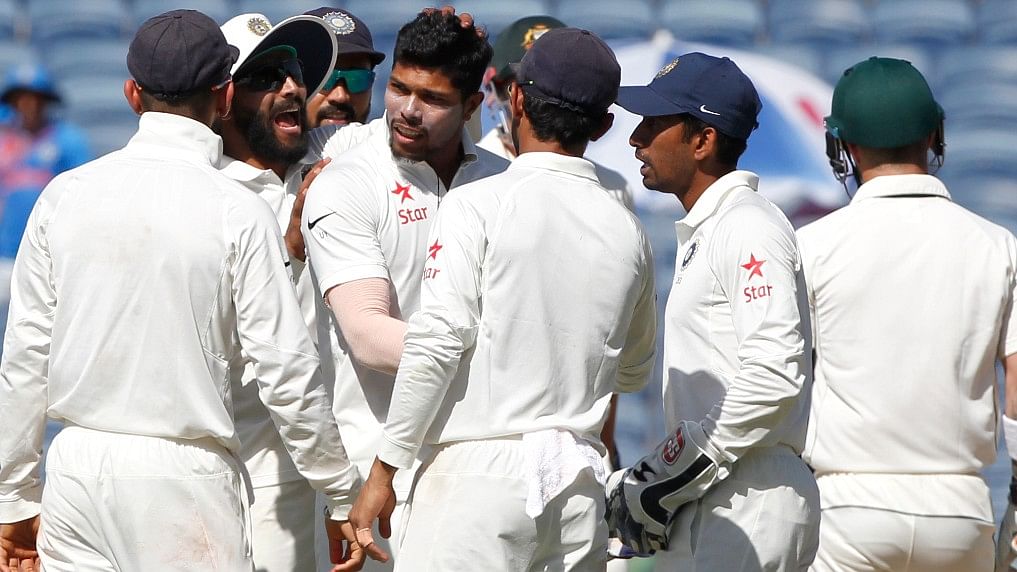 Umesh Yadav celebrates a wicket with his teammates. (Photo: BCCI)