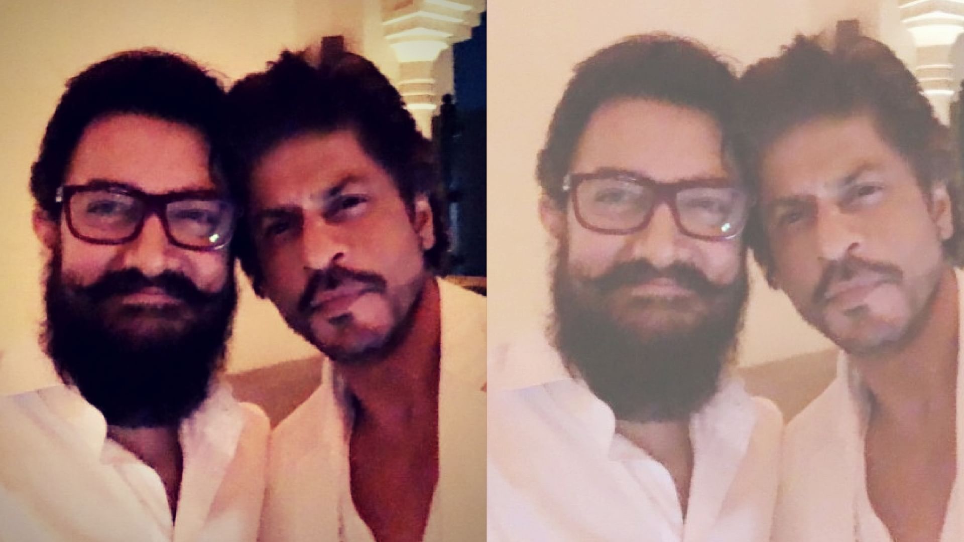  Aamir Khan and Shah Rukh Khan share a frame. (<a href="https://twitter.com/iamsrk/status/830139019640070145">Photo courtesy: Twitter/ @iamsrk</a>)