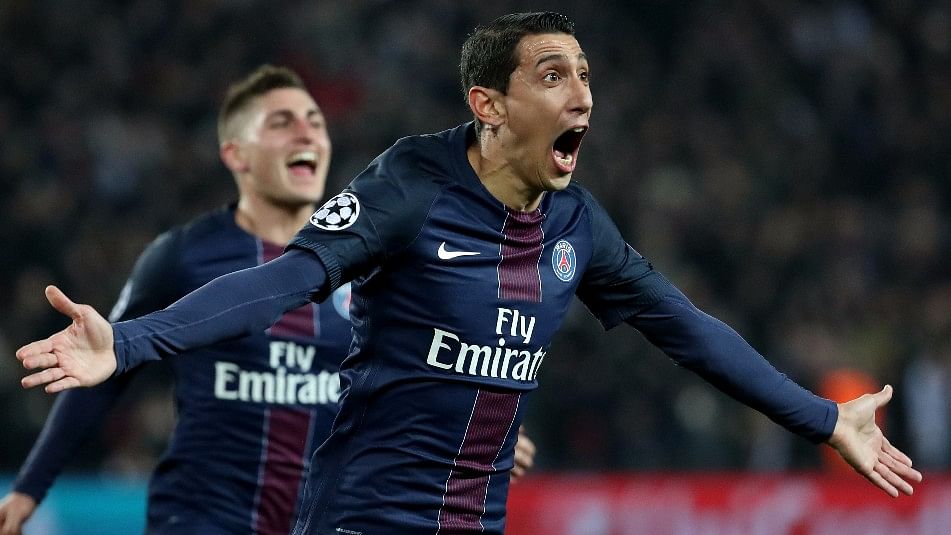 PSG’s Angel Di Maria celebrates after scoring his side’s first goal. (Photo: Reuters)