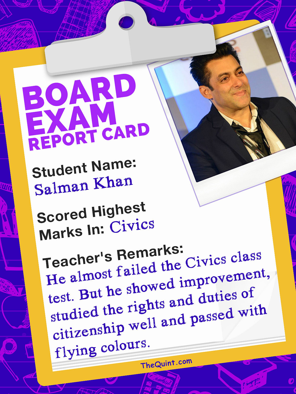 Yup! Salman Khan did give his boards.