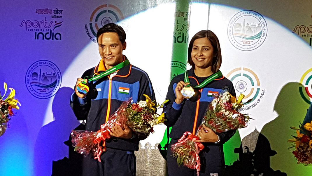 Jitu Rai and Heena Sidhu teamed up for the 10m air pistol mixed event. (Photo: PTI)