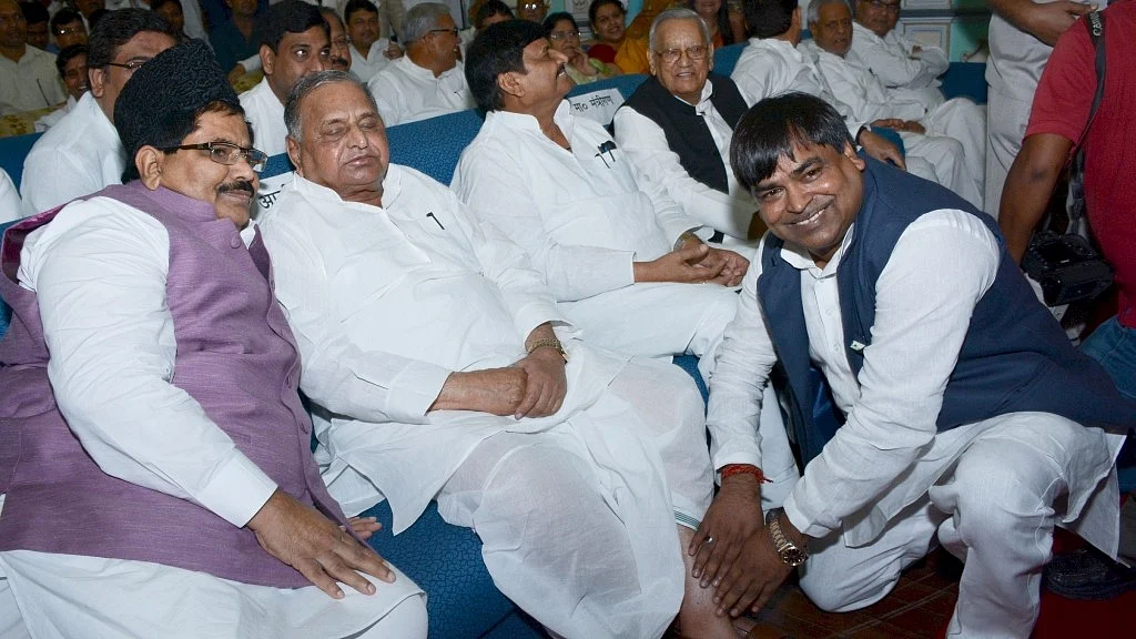 Gayatri Prajapati with Samajwadi party patriarch, Mulayam Singh Yadav. (Photo: IANS)
