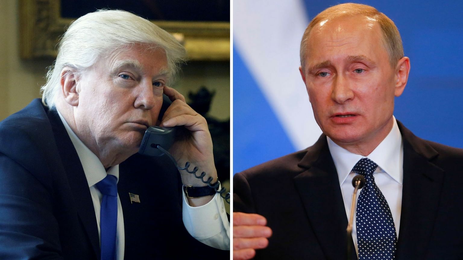 Donald Trump (L) and Vladimir Putin (R).&nbsp;