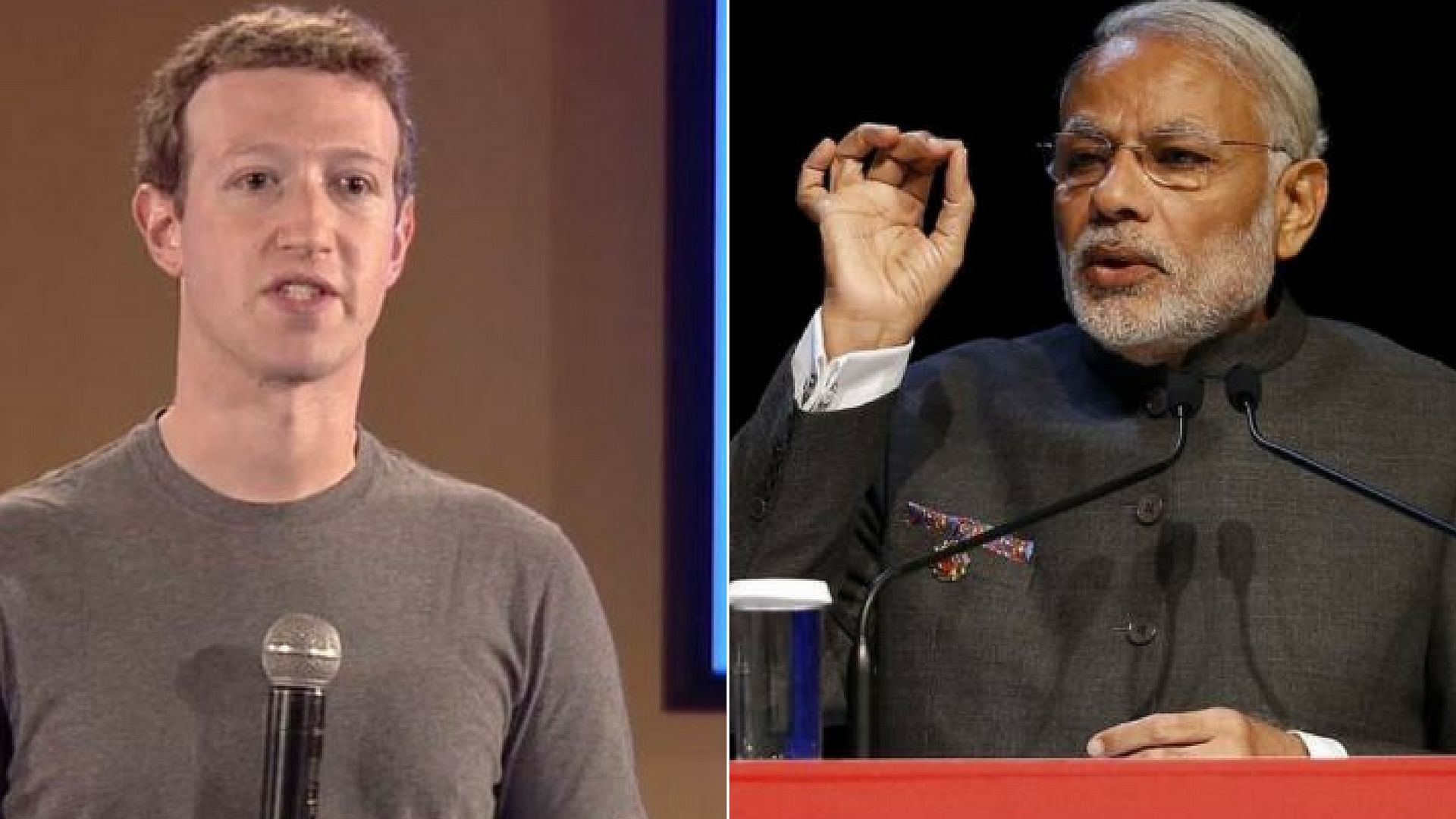 Facebook CEO Mark Zuckerberg and Prime Minister Narendra Modi (Photo altered by <b>The Quint</b>)