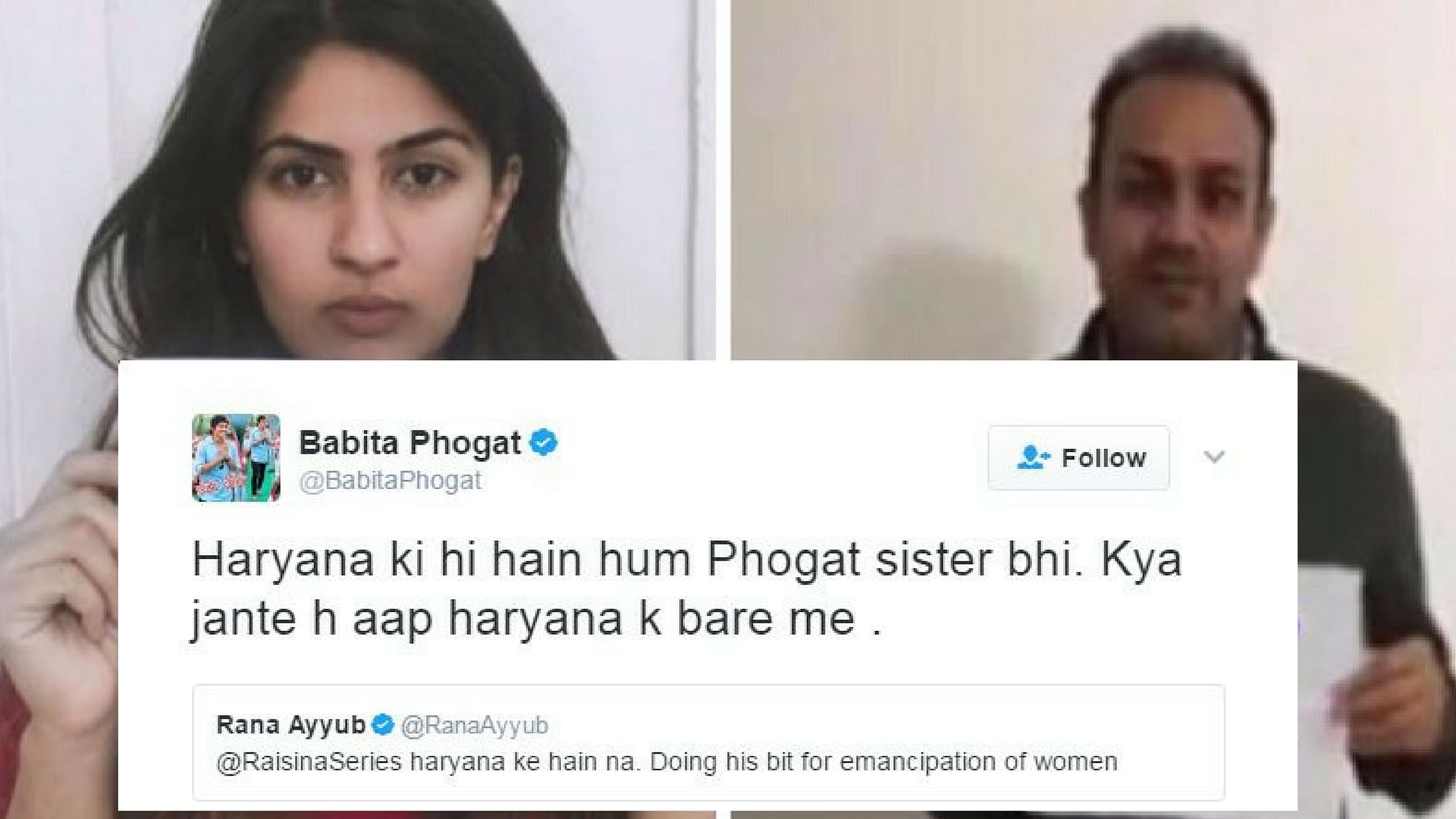 Babita Phogat responds to a comment about Haryana on a Twitter thread. (Photo: <b>The Quint</b>) 