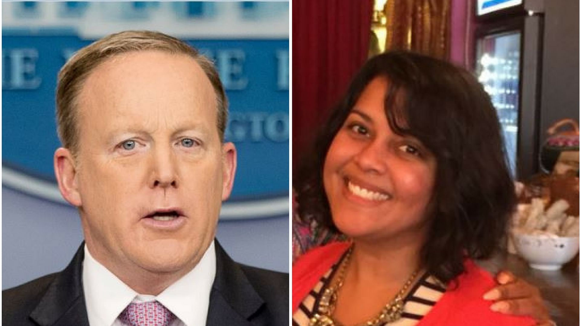 White House Press Secretary Sean Spicer (right) Shree Chauhan (left) (Photo altered by <b>The Quint</b>)