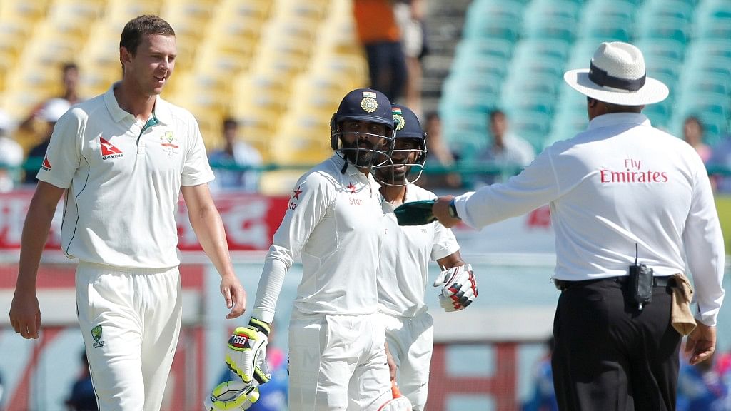The Aussies teamed up to distract Ravinder Jadeja during the Dharamsala Test. (Photo: BCCI)