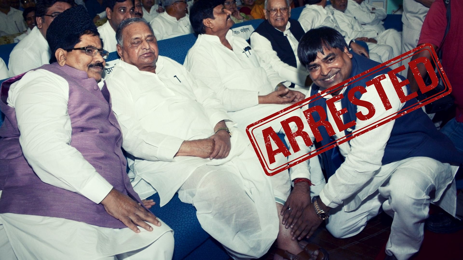 Gayatri Prajapati (far right) with Samajwadi party patriarch, Mulayam Singh Yadav. (Photo: IANS)