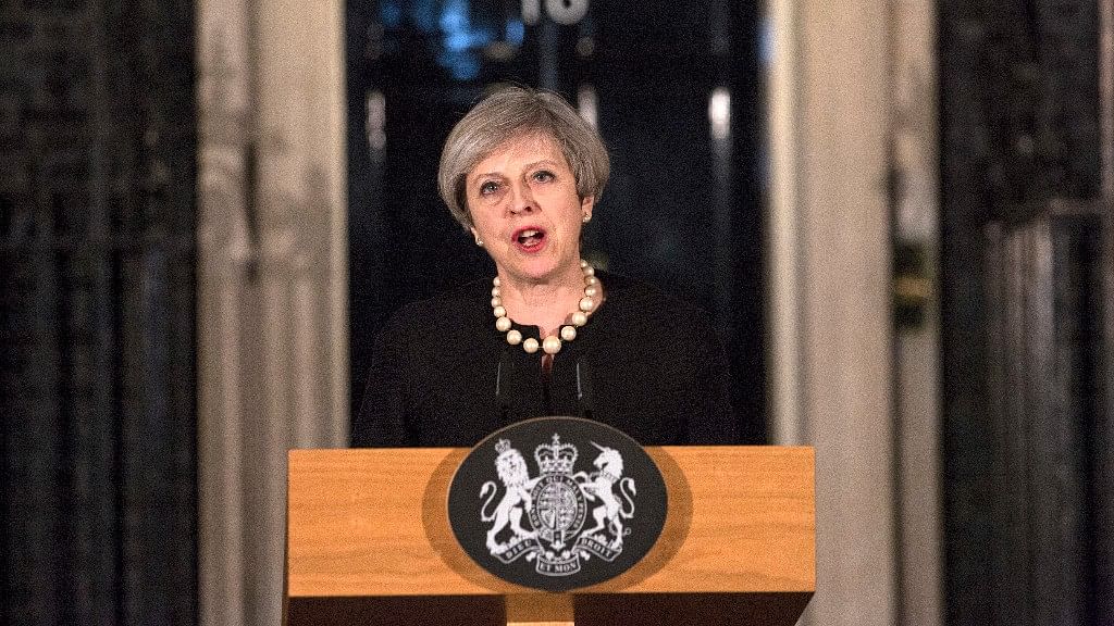 British Prime Minister Theresa May addresses the media after the attack on Wednesday. (Photo Courtesy: AP)