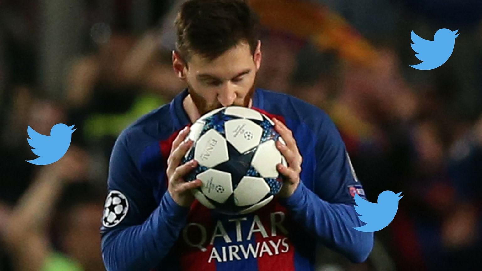 Barcelona’s Lionel Messi celebrates after scoring his side’s third goal in the Champions League round of 16 match against PSG. (Photo: Reuters)