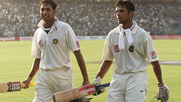 VVS Laxman (L) and Rahul Dravid (R) walk back to the pavilion after batting for an entire day of the second Test against Australia in 2001. (Photo Courtesy: <a href="https://www.facebook.com/IndianCricketTeam/">Facebook/Indian Cricket Team</a>)
