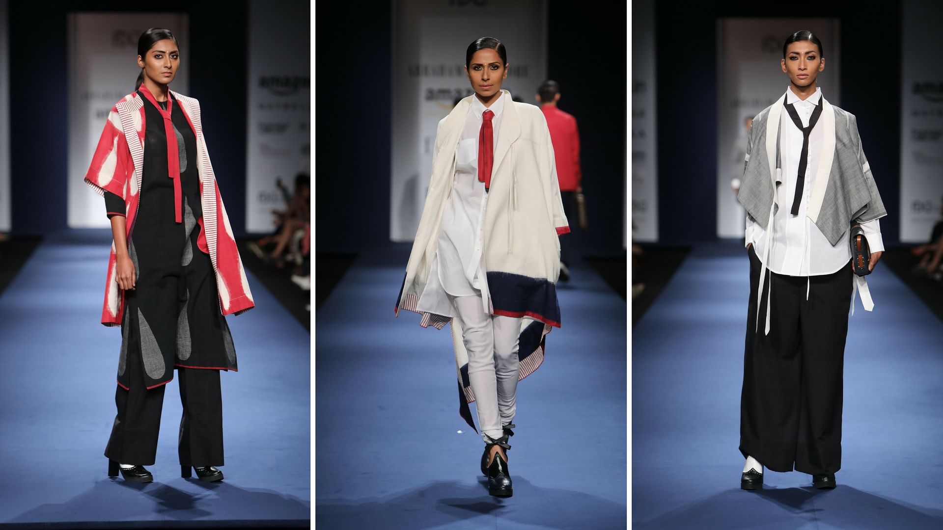 Ties with kurta and pants as seen at the Abraham and Thakore show presented at Amazon India Fashion Week. (Photo: FDCI)