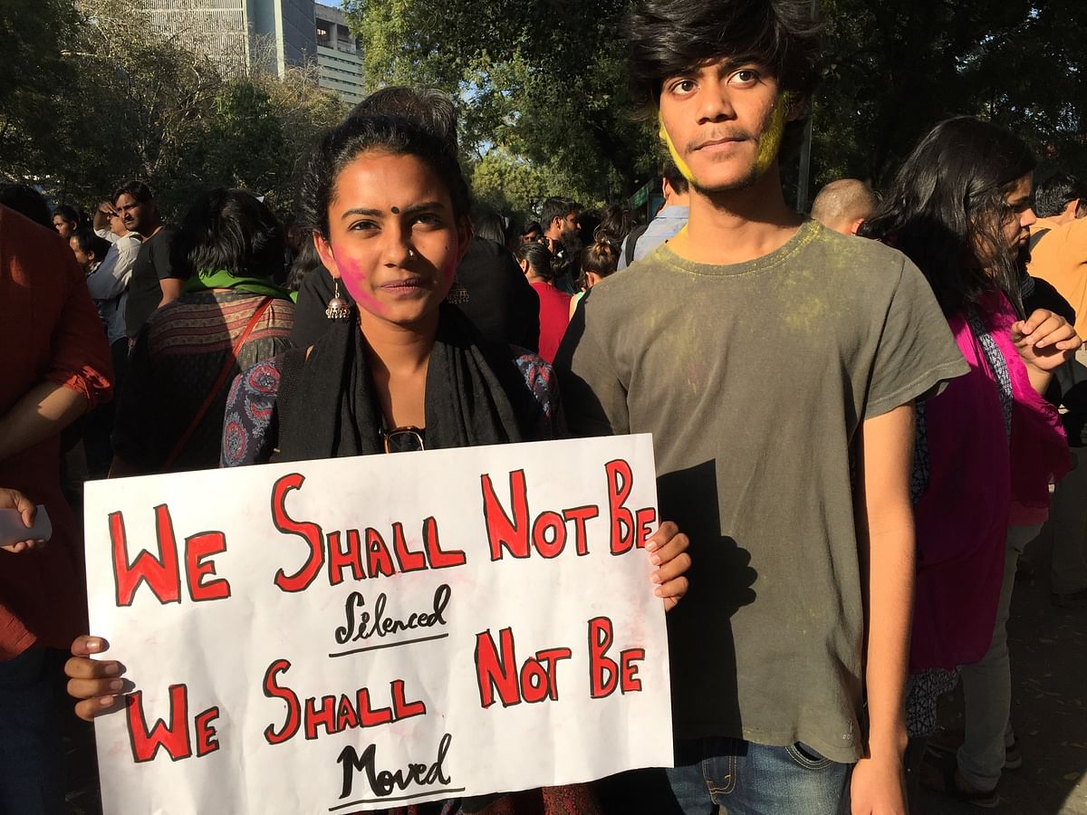 How music, memes, gulaal and soap bubbles sent home a strong message against violence at the anti-ABVP march.