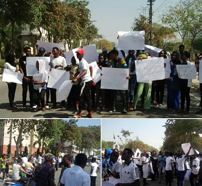 Nigerian students protesting the charges of cannibalism. (Photo Courtesy: Facebook/ <a href="https://www.facebook.com/AssociationOfAfricanStudentsInIndia/">Association of African Students in India</a>)