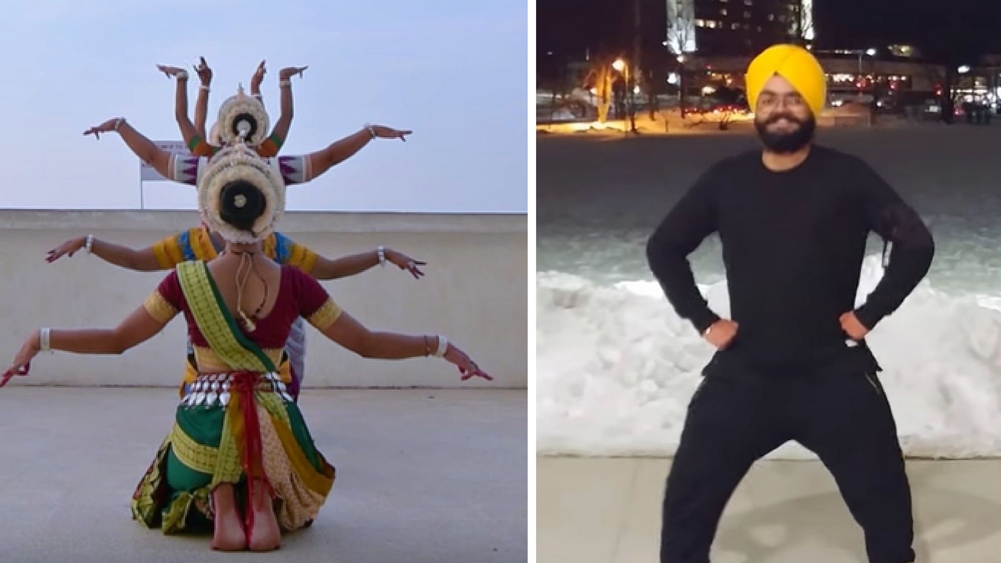 Indian dance covers for Sheeran’s ‘Shape of You.’ (Photo Courtesy: YouTube screenshots/Altered by <b>The Quint</b>) 