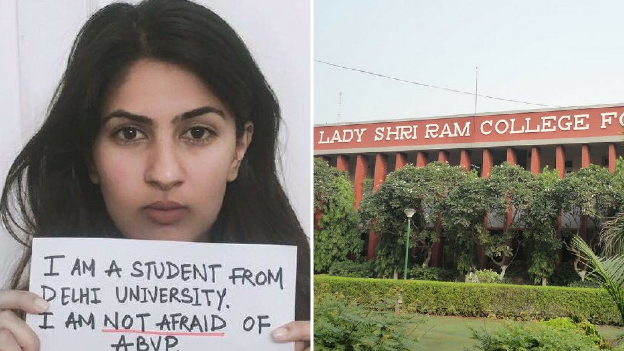Gurmehar started a campaign, #IamnotafraidofABVP on Facebook, Twitter and Instagram, and called others to join in (Photo: Altered by <b>The Quint</b>)