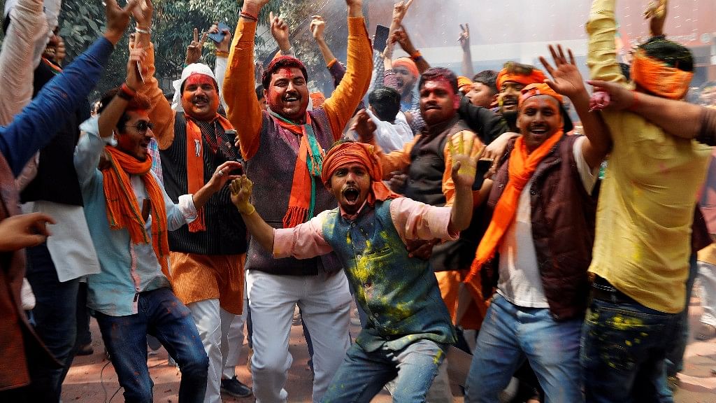Celebrations outside the BJP headquarters in Lucknow. (Photo: Reuters)