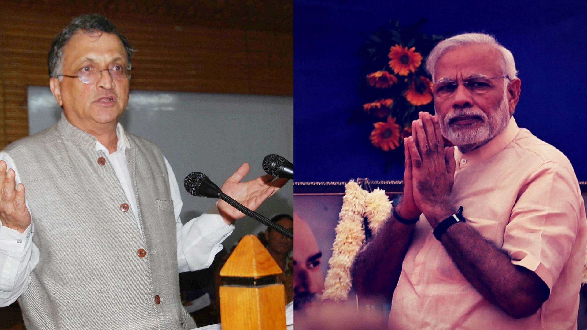 Ramchandra Guha (L) and Prime Narendra Modi (R). (Photo: PTI/Altered by the Quint)