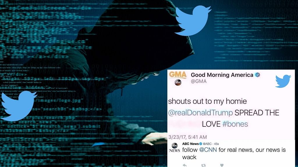 

ABC and Good Morning America’s Twitter handle was hacked on Thursday. (Photo: Screenshot/<a href="mailto:&lt;blockquote class=&quot;twitter-tweet&quot; data-lang=&quot;en&quot;&gt;&lt;p lang=&quot;en&quot; dir=&quot;ltr&quot;&gt;.&lt;a href=&quot;https://twitter.com/ABC&quot;&gt;@ABC&lt;/a&gt; is apparently hacked on Twitter, have pronounced &lt;a href=&quot;https://twitter.com/tylerthecreator&quot;&gt;@tylerthecreator&lt;/a&gt; as dying on a tour bus crash and other crazy fake news. &lt;a href=&quot;https://t.co/B3YepsmkO4&quot;&gt;pic.twitter.com/B3YepsmkO4&lt;/a&gt;&lt;/p&gt;&amp;mdash; Ernest Owens (@MrErnestOwens) &lt;a href=&quot;https://twitter.com/MrErnestOwens/status/844861066056126466&quot;&gt;March 23, 2017&lt;/a&gt;&lt;/blockquote&gt;&lt;script async src=&quot;//platform.twitter.com/widgets.js&quot; charset=&quot;utf-8&quot;&gt;&lt;/script&gt;">Twitter</a>/Altered by <b>The Quint</b>)