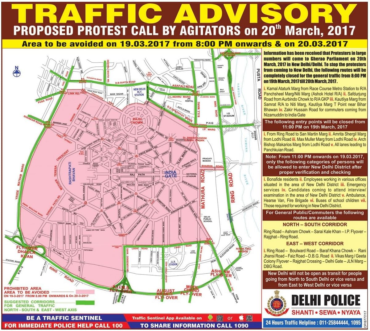 The Delhi Police had earlier issued a traffic advisory listing routes and entry points closed to the public.