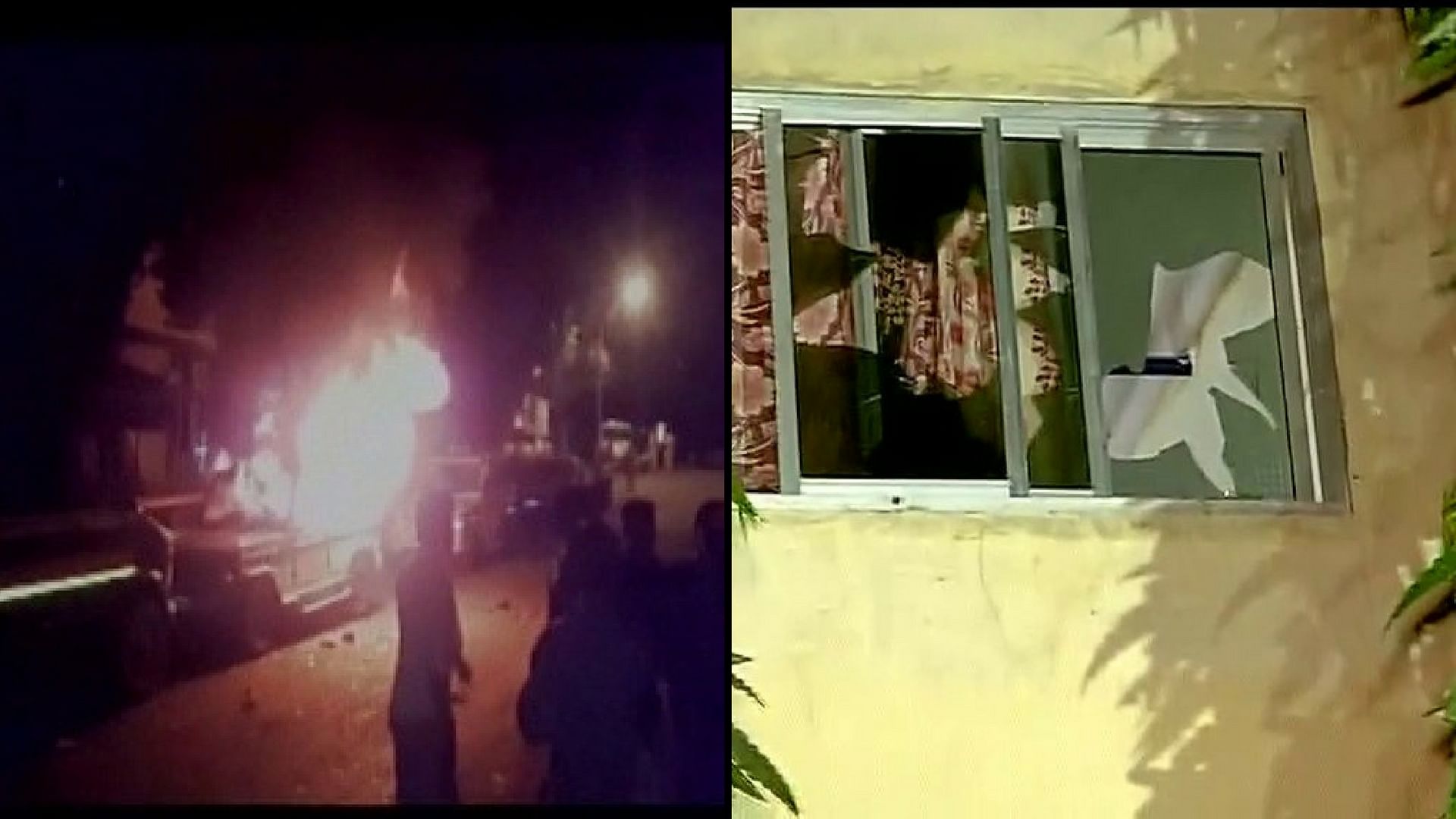 The police station was attacked after a person was arrested for ‘hurting religious sentiments’ through a Facebook post. (Photo: ANI/Altered by The Quint)