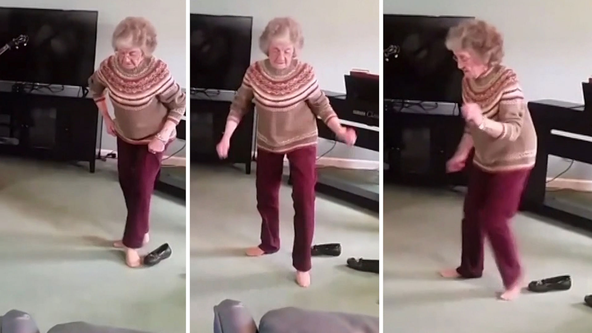 An 85-year-old woman grooves to a banjo playing (Photo: AP screengrab)