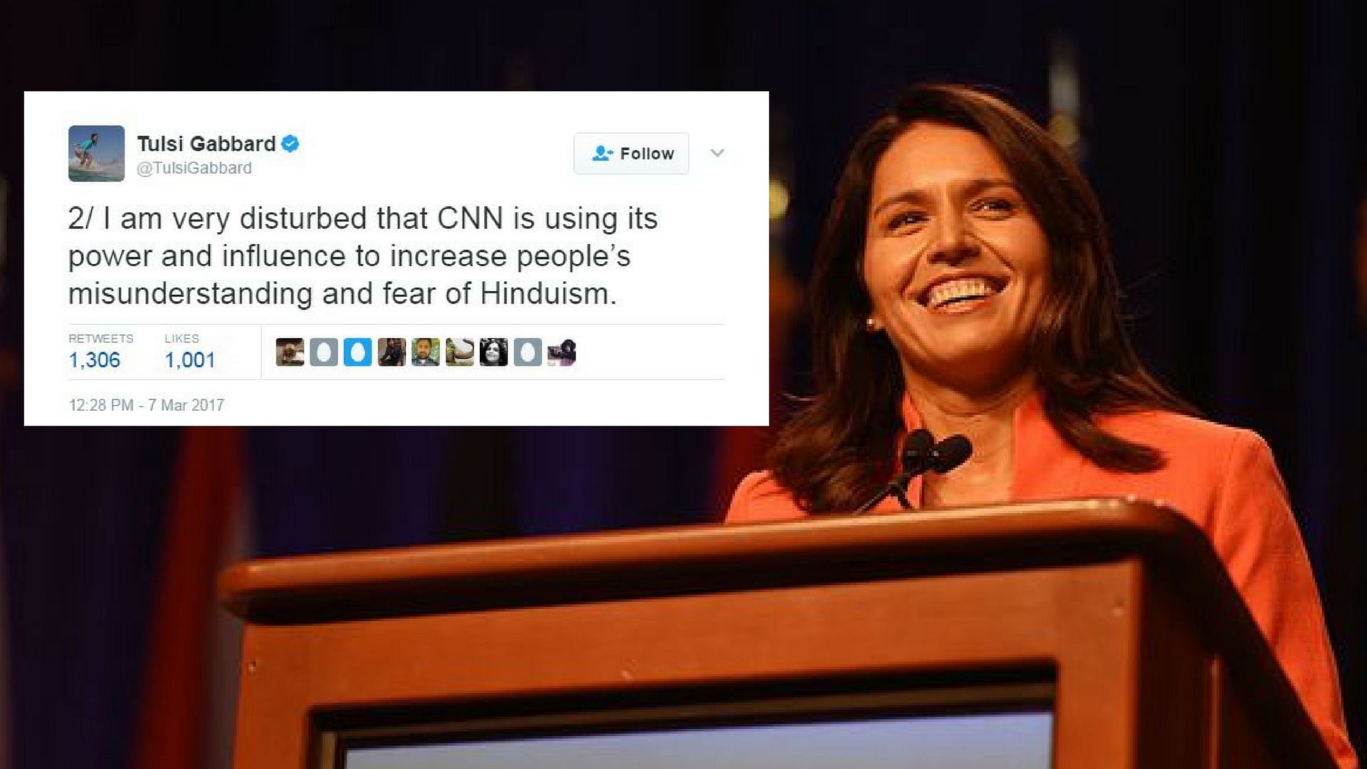 Tulsi Gabbard is an American politican and a practicing Hindu. (Photo: Wikimedia Commons/Altered by <b>The Quint</b>)
