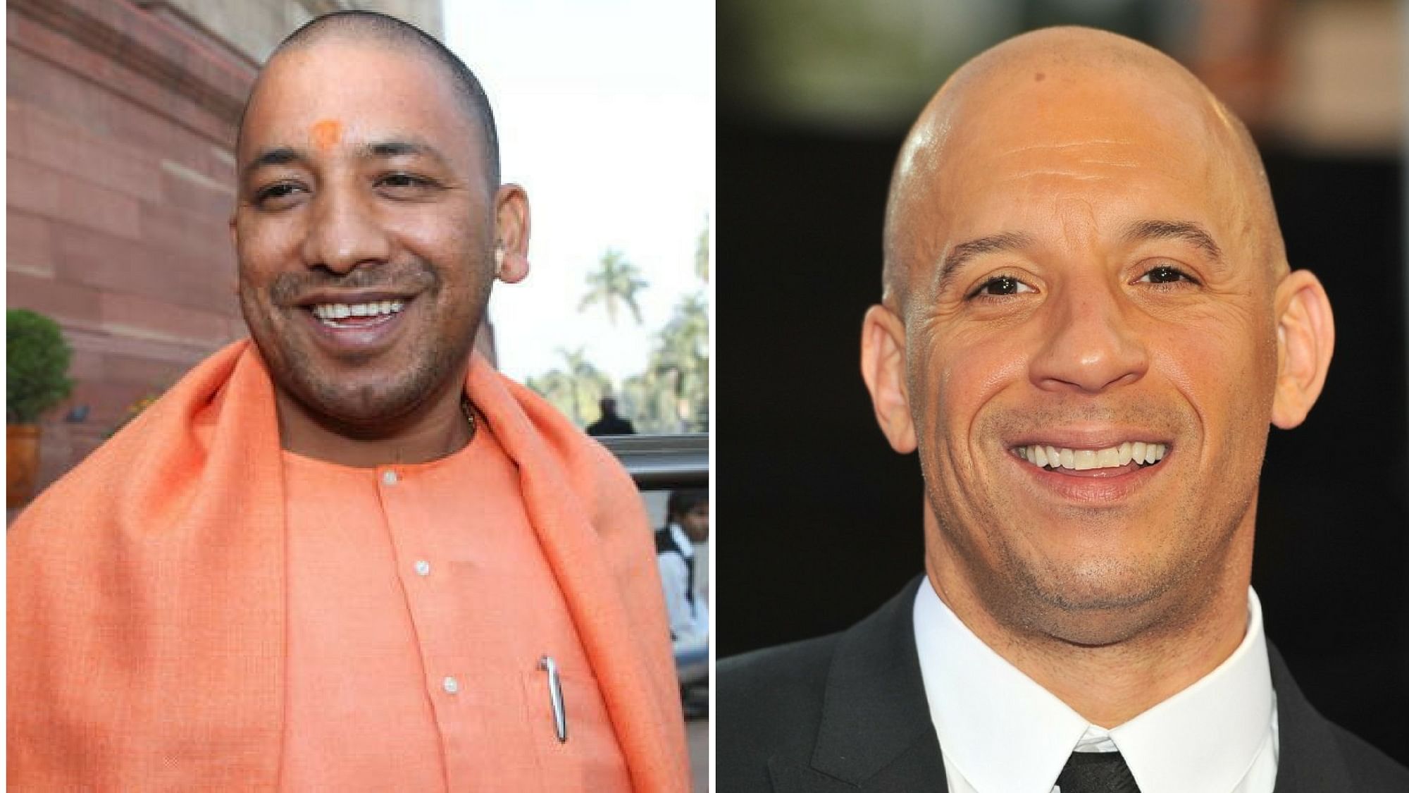 Yogi Adityanath and Vin Diesel. (Photo: Altered by <b>The Quint</b>)