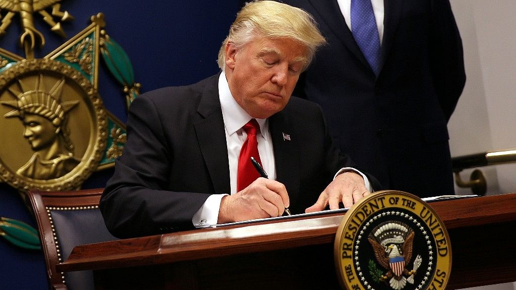 US President Donald Trump signed an executive order to impose tighter vetting of travelers entering the United States, at the Pentagon in Washington in January. (Photo: Reuters)