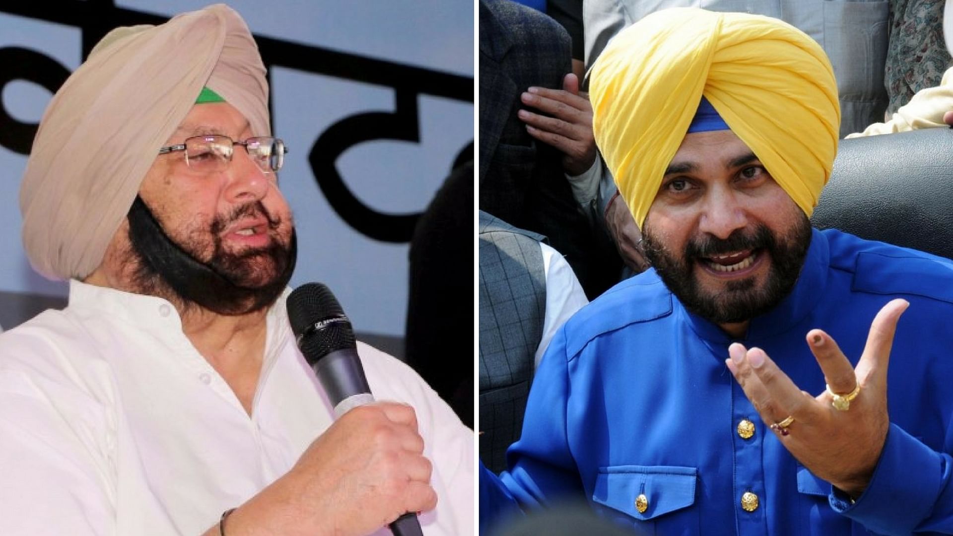 Punjab CM Captain Amarinder Singh (Left), Congress leader Navjot Singh Sighu (Right)(Photo Courtesy: Altered by <b>The Quint</b>)