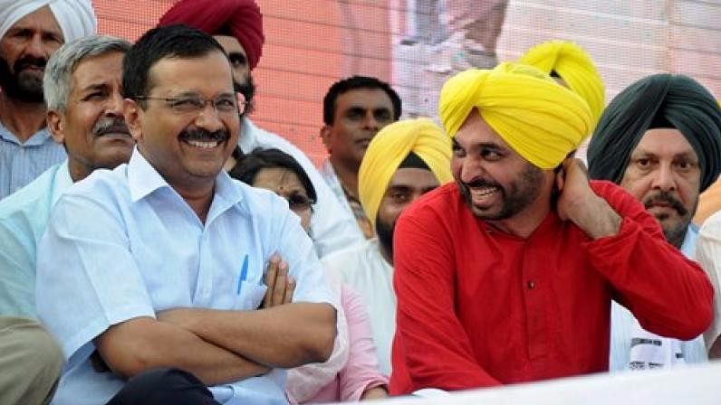 Delhi Chief Minister and AAP President Arvind Kejriwal with MP Bhagwant Mann.&nbsp;