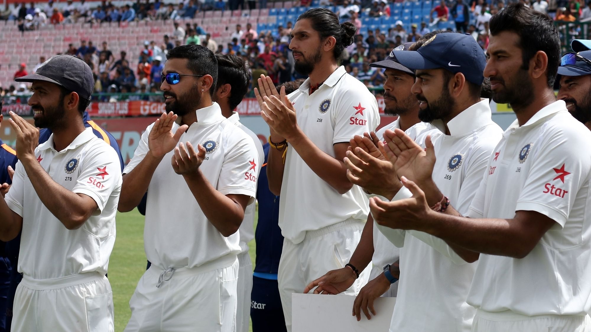 Indian cricketers after winning the Test match series between India and Australia (Photo: IANS)