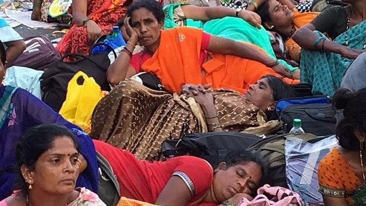 

Nearly ten thousand women anganwadi workers from across the state began a protest at Freedom Park on Monday, demanding a 43% pay hike. (Photo Courtesy: The News Minute)