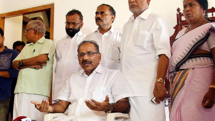Congress’ AK Saseendran (seated) resigned as the transport minister on Monday. (Photo Courtesy: The News Minute)