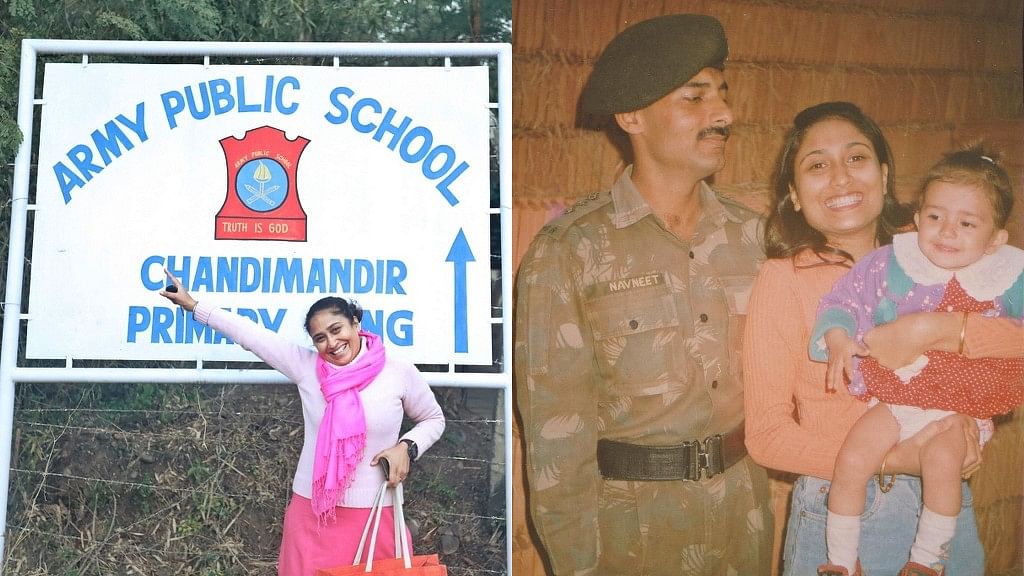 

Shivani Vats outside her school (left) and with Major Vats and daughter Inayat (right). (Photo Courtesy: Paper Weight Entertainment)