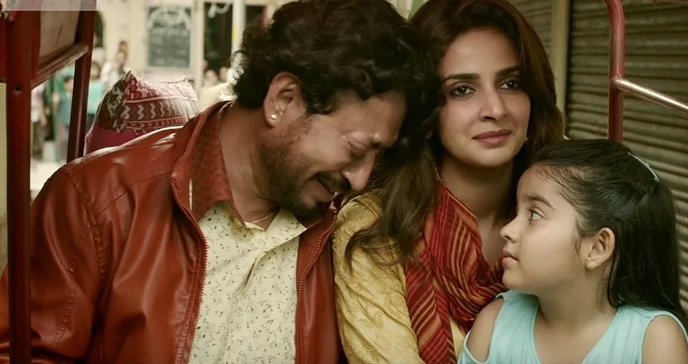 Irrfan Khan with Saba Qamar in a still from <i>Hindi Medium</i>.
