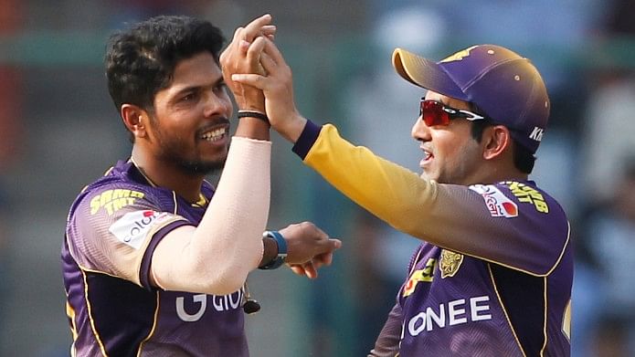 Gautam Gambhir celebrates a wicket with Umesh Yadav during the tenth edition of the IPL. (Photo: BCCI)