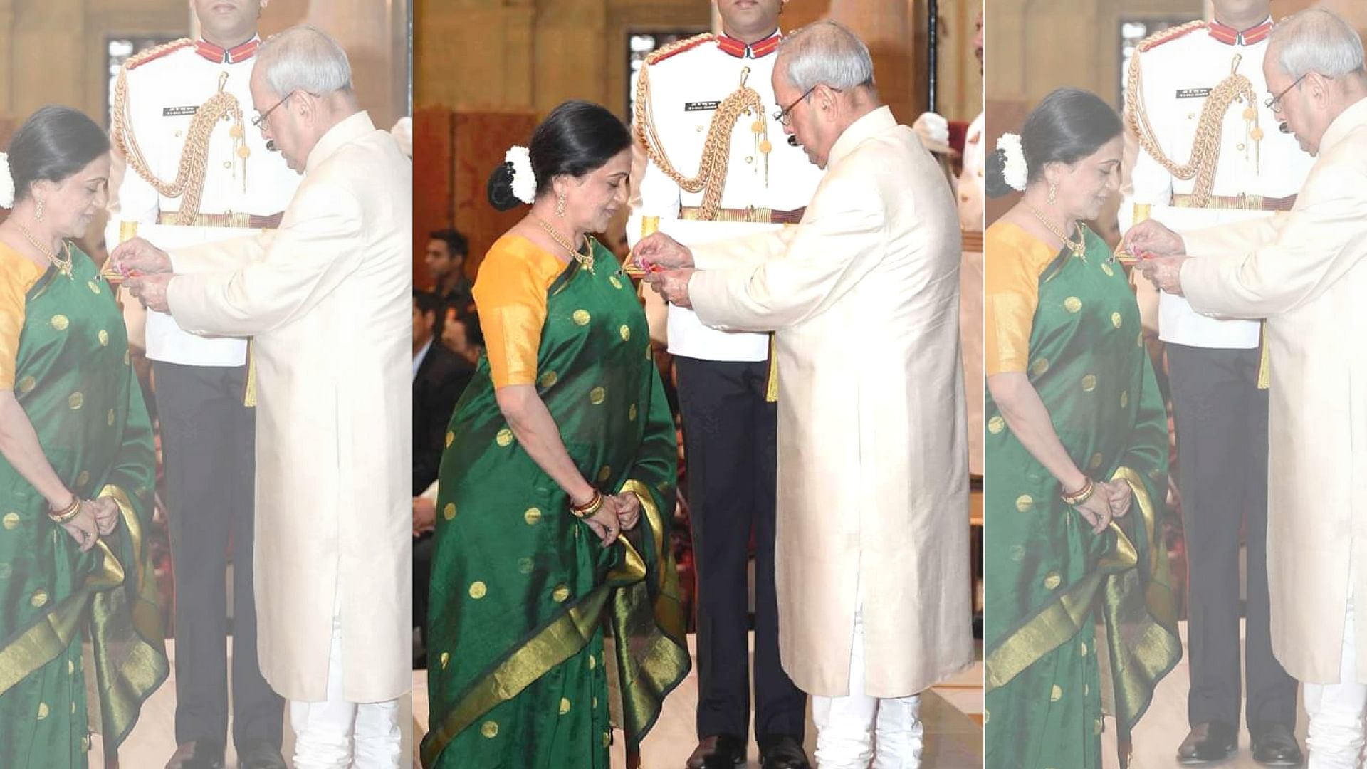 Bhawana Somaaya received the Padma Shri from President Pranab Mukherjee. (Photo courtesy: Bhawana Somaaya)