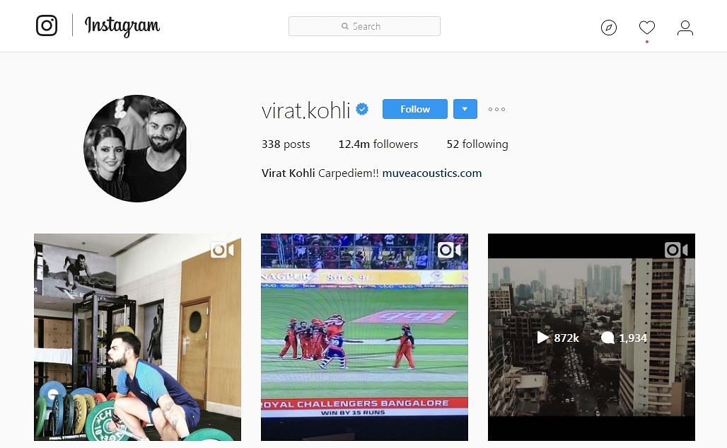 Right before his first IPL match, Kohli’s Instagram display features Anushka Sharma. 