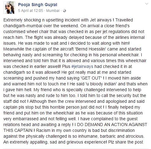 The pilot “physically assaulted a lady and abused a physically challenged man” besides calling them “bloody Indians”