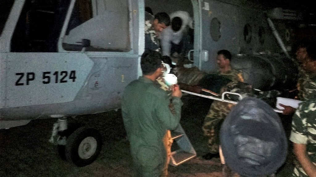 

Injured CRPF jawans being airlifted to Raipur by an IAF chopper for treatment on Monday follwing a Maoist attack in Sukma district. (Photo: PTI)