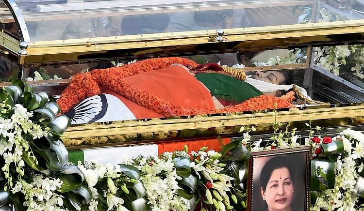 

The dummy is an eerie replica of Jayalalithaa’s mortal remains that was kept for public homage at Rajaji Hall.