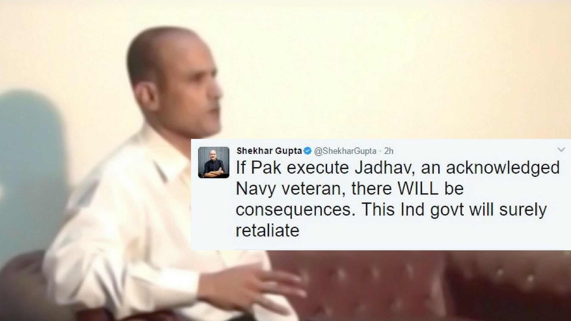 

Kulbhushan Jadhav is shown to be a Commander in the Indian Navy in the video. (Photo: YouTube/DawnNews/Altered by <b>The Quint</b>)
