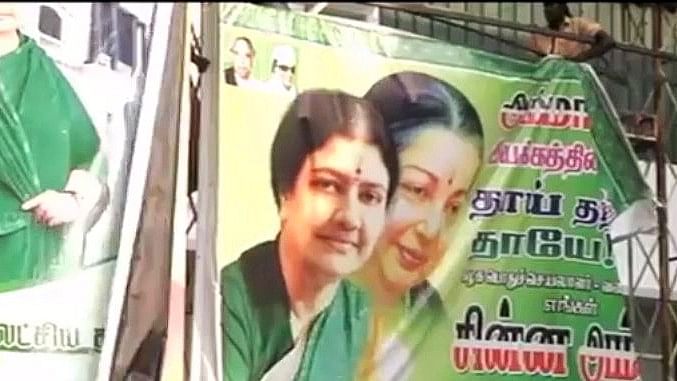 Interim General Secretary VK Sasikala’s posters were removed from AIADMK headquarters in Chennai. (Photo Courtesy: <a href="https://www.youtube.com/watch?v=57XGzg792q8">YouTube Screengrab</a>)