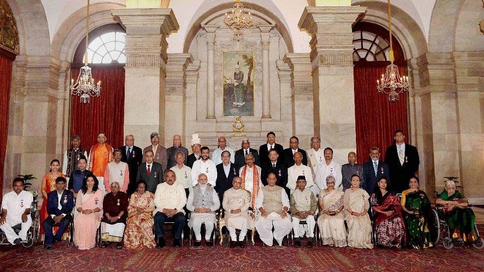 Pranab Mukherjee and the Padma awardees (Photo: PTI)